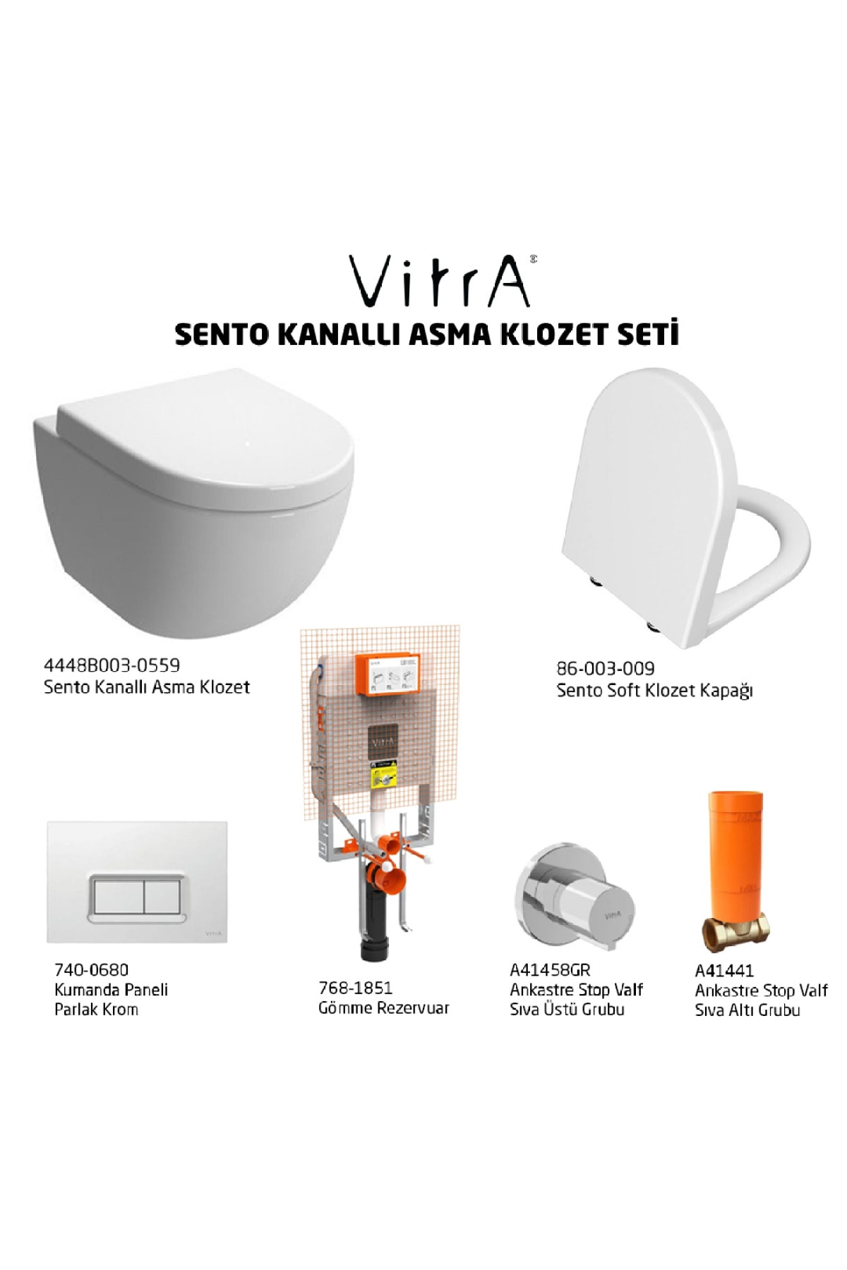VitrA Sento Kanallı Asma Klozet Ve Soft Kapak Gömme Rezervuar Seti, Beyaz